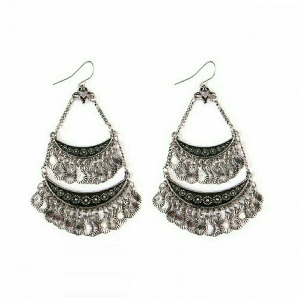 Silver Bohemian Chandelier Earrings